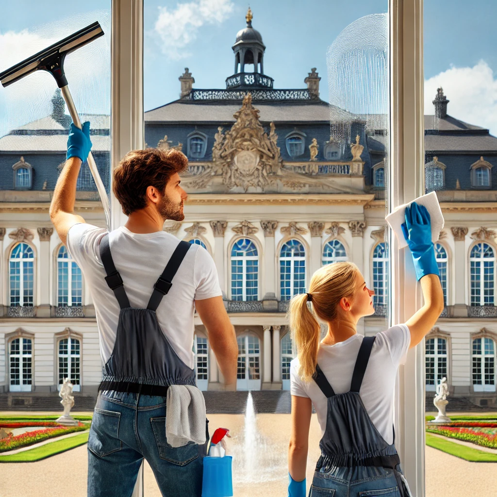 Fensterputzer am Poppelsdorfer Schloss in Bonn bei der Arbeit